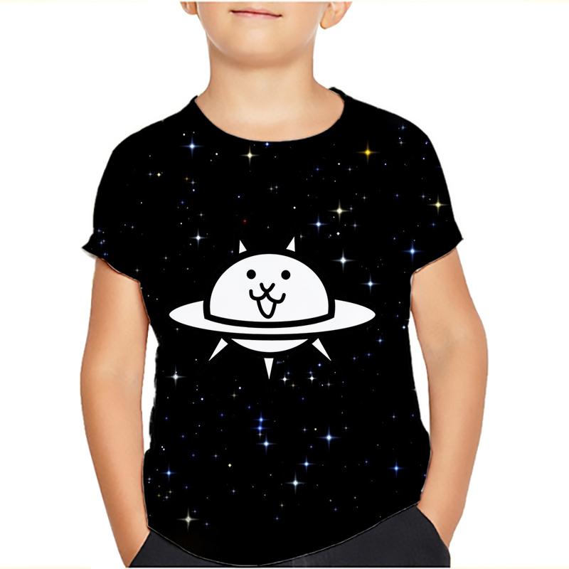 The Battle Cats Baby Sommer T-Shirt Junge Mädchen Kurzarm Volldruck Geburtstag T-Shirt Kinderkleidung Cartoon Tops Geschenk 110 blau