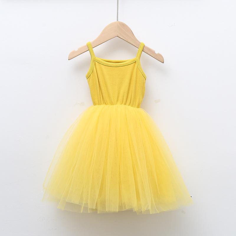 Kinderkleid Sommer Camisole Kleid Prinzessinnenkleid Spitze Mesh Patchwork Kleid Westenkleid Mädchen Kuchenkleid Flauschiges Kleid 130 gelb