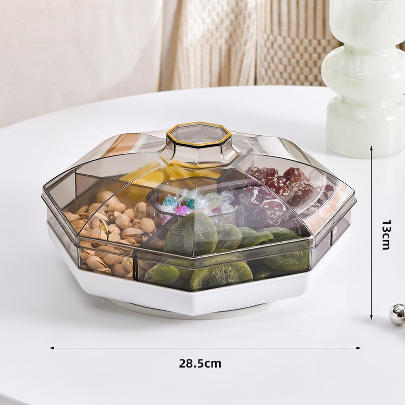 High-End Wohnzimmer Couchtisch Süßigkeiten Nüsse Snacks Facheinteilung Aufbewahrung Obstbox Tablett Haushalt Doppelschichtig Drehbar Trockenfrüchte mit Deckel gray