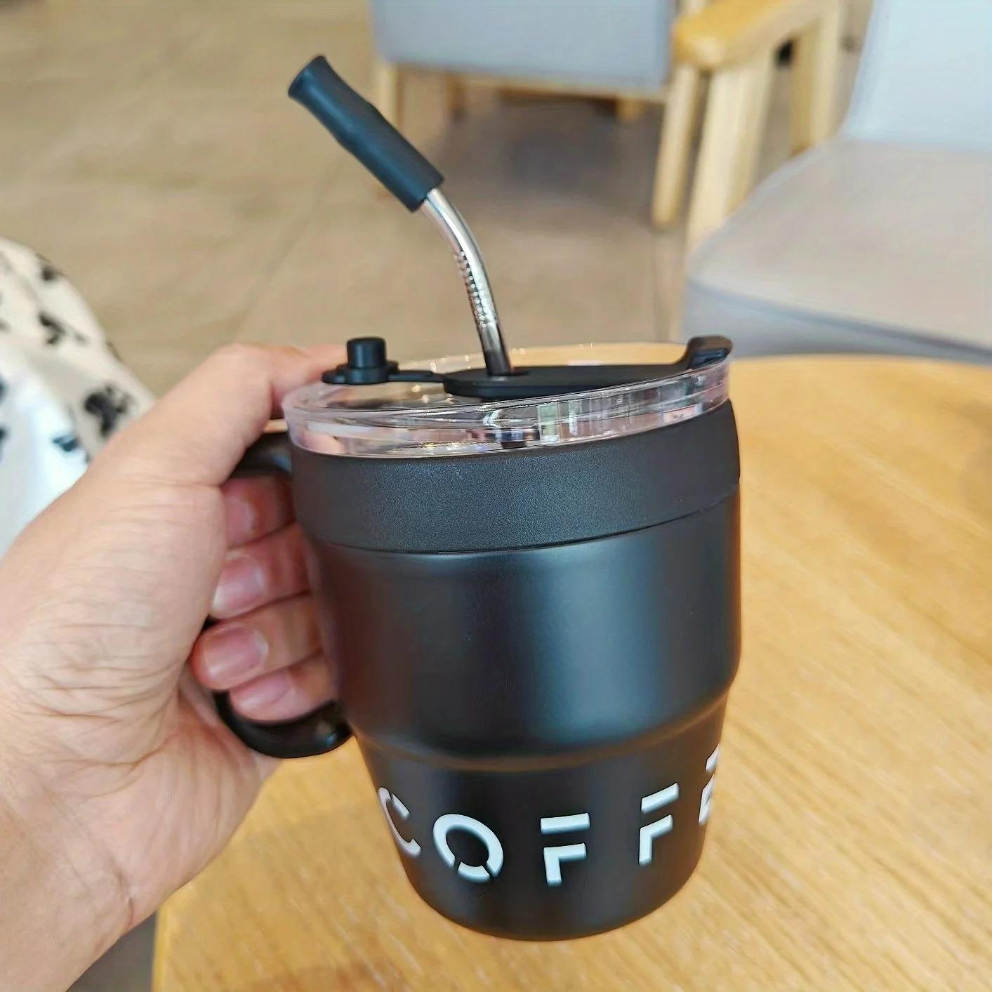 480ML Kaffeetasse mit Strohhalmdeckel Edelstahl Thermobecher für Kalte Getränke Wasser Tee Milch Büro Outdoor Tragbare Flasche 480ml