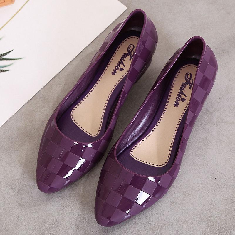 Mode Wasserdichte Schuhe Regen Schuhe Weibliche Sommer Gelee Schuhe Gelee Set Schuhe Flacher Mund Anti-slip Regen Schuhe 40 violett