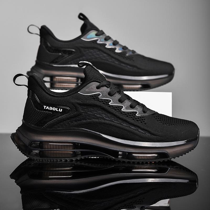 Freizeitschuhe Herren Mesh Atmungsaktive Fly Woven Herrenschuhe Sport Fly Woven Blade Air Cushion Outdoor Running Herrenschuhe 43 schwarz