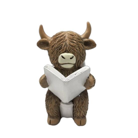 Yousheng Hochlandrind Figur Niedliche Badezimmer Hochlandrind Statue Harz Bad/Lesen Schottisches Rind Dekoration für Zuhause Küche Etagen Tablett Tisch Dekoration