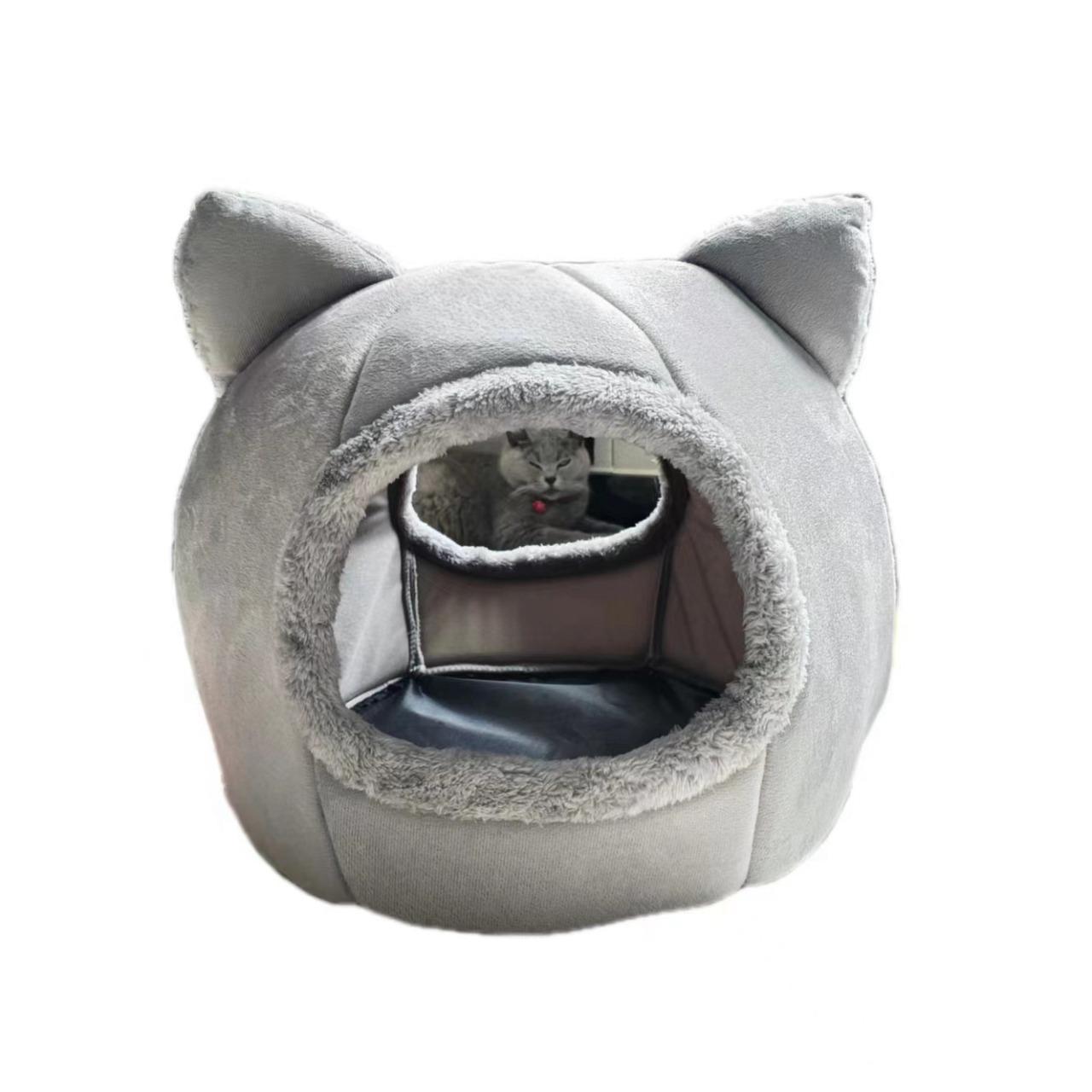 Katzenzwinger Hundezwinger Winter Warm Geschlossen und Fleece Rund Haustierzwinger Haustier Katzenzwinger M gray