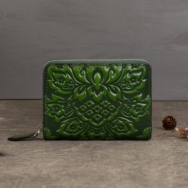 Vintage einziehbare Kartentasche, eine Geldbörse, Textur, Orgel, Zertifikatstasche, Mini-Geldbörse mit mehreren Karten grün