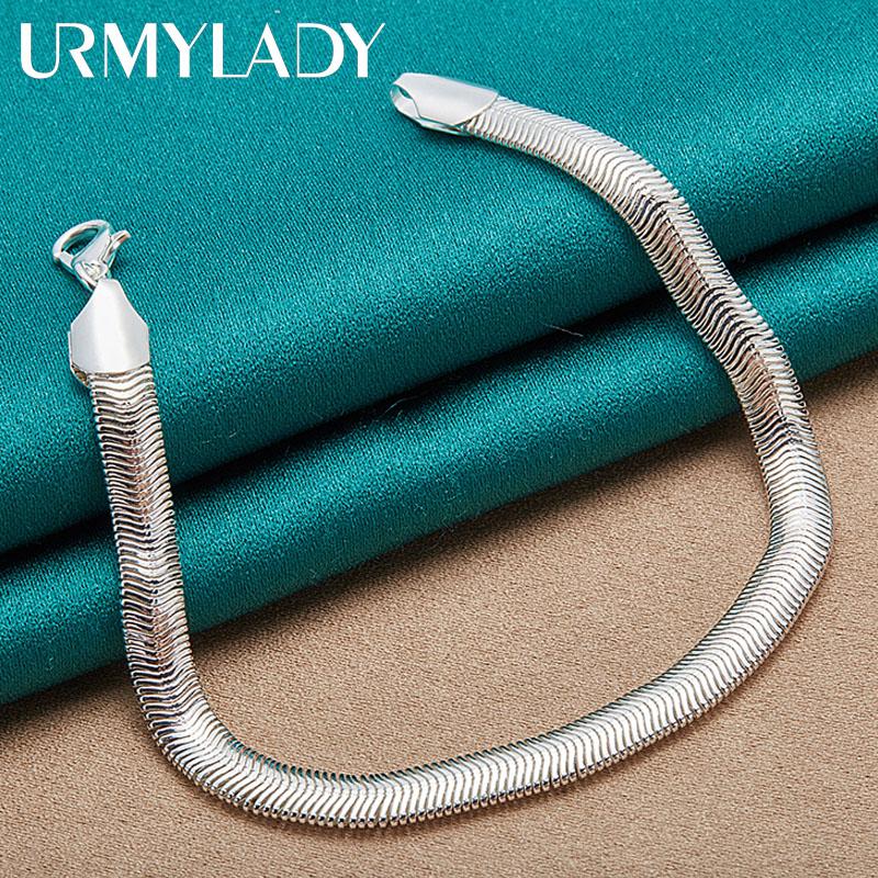 925 Sterling Silber 6mm flaches Schlangenkettenarmband für Damen Herren Charm Modeschmuck MB080 20cm