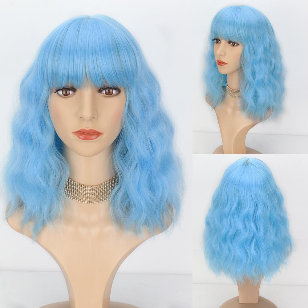 Miss Wig Kurze Bob-Wellen-Synthetik-Perücke für Frauen mit Pony, blonde Ombre-Perücke, mittelgroß, hitzebeständiges Faserhaar, Party, Cosplay 35cm