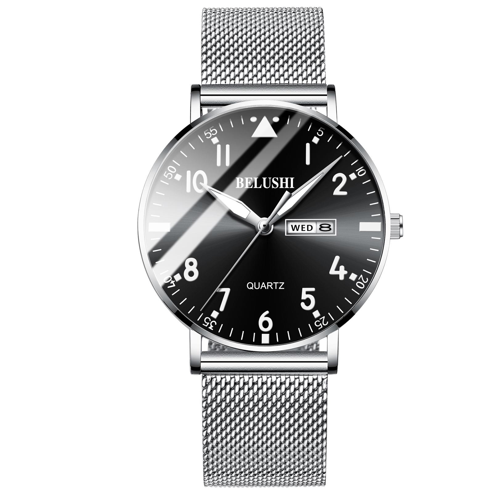 Neue Mode Ultra-dünne Herren Luxus Marke Casual Edelstahl Mesh-Armband Business Männer Armbanduhr silber/schwarz