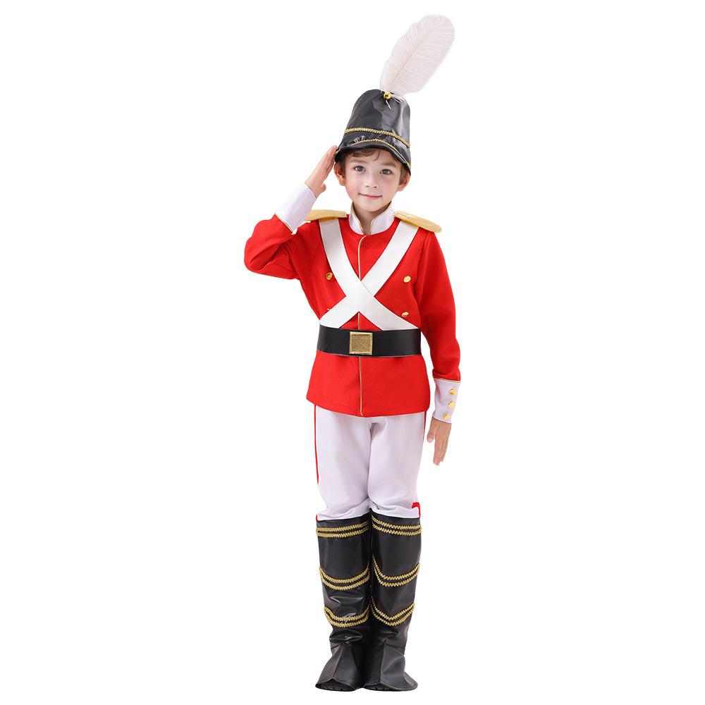 Märchen Spielzeugsoldat Kostüm Jungen Kinder Halloween Rollenspiel Unisex Nussknacker Armee Uniform Bühne Party Kostüm 140 red