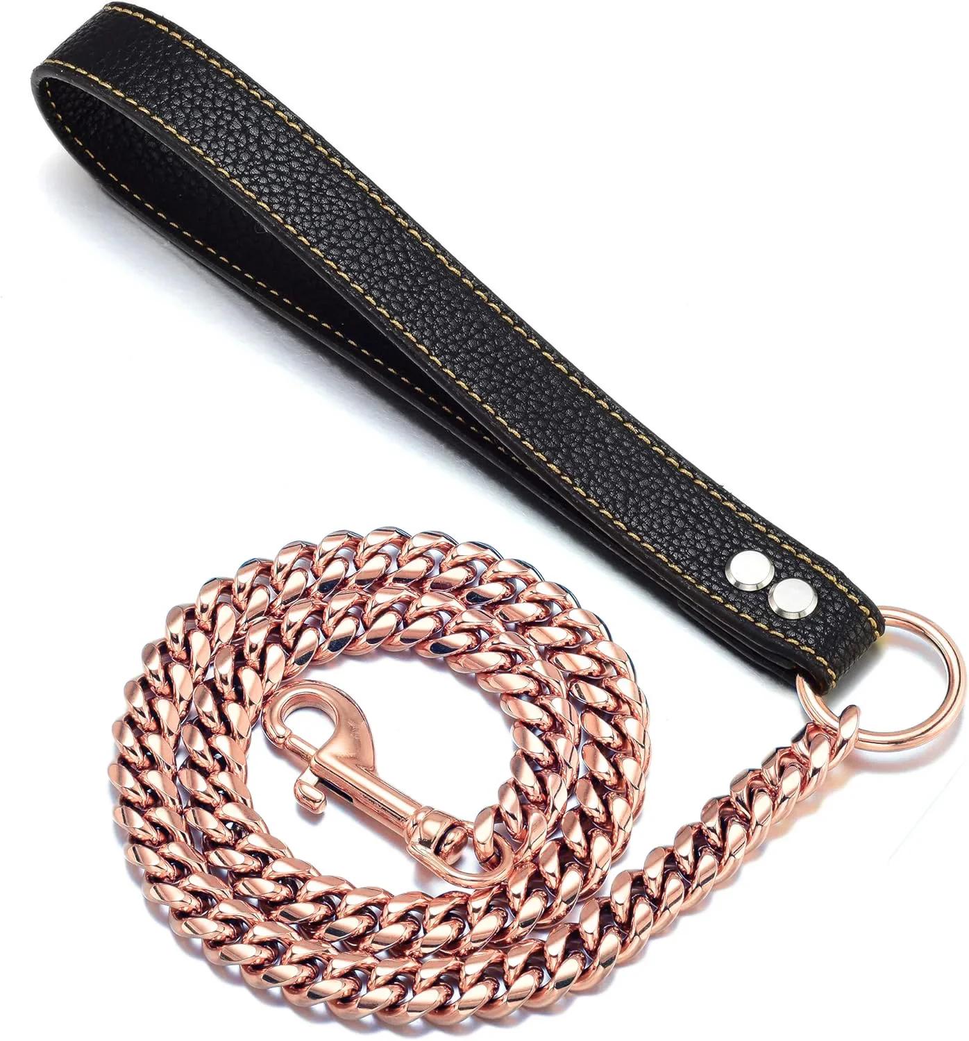 14mm Verschlüsseltes Haustier Edelstahl Titanstahl Zugseil Großer Hund Gießhund Kette Wird Zum Trainieren Von Haustieren Verwendet (Rose gold,3ft(90cm)) rose gold