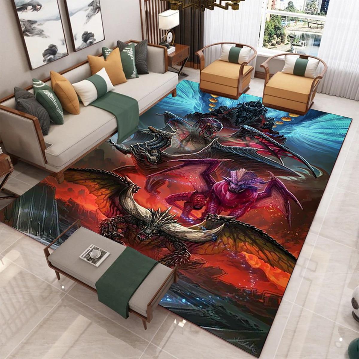 Monster Hunter Spiel Teppich Teppich Spielmatten Wohnzimmer Schlafzimmer Teppiche Kind Spielen Lounge Fußmatte Fans Spiel Zimmer Dekor Gamer Geschenk 100cm by 150cm