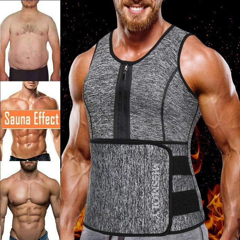 2021 Neues Herren-Schwitz-Sauna-Weste, Taillentrainer, Body Shaper, Tanktop, Kompressionsshirt, Kompressionstraining, Fitness, Trainingsanzug mit Rückenstütze XXXL grau