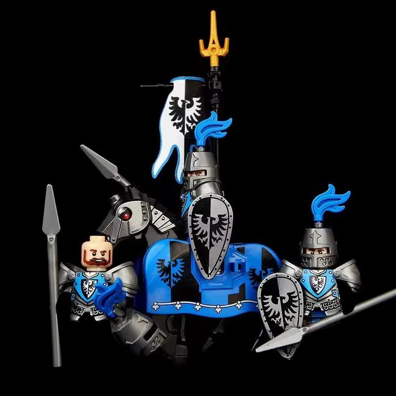 Mittelalterliche Burg MOC Bausteine Wolfskrieger Soldatenfigur Kreuzritter Ritter Pferd Fahne Westen Schild Waffe Spielzeug Geschenke T022 amethyst