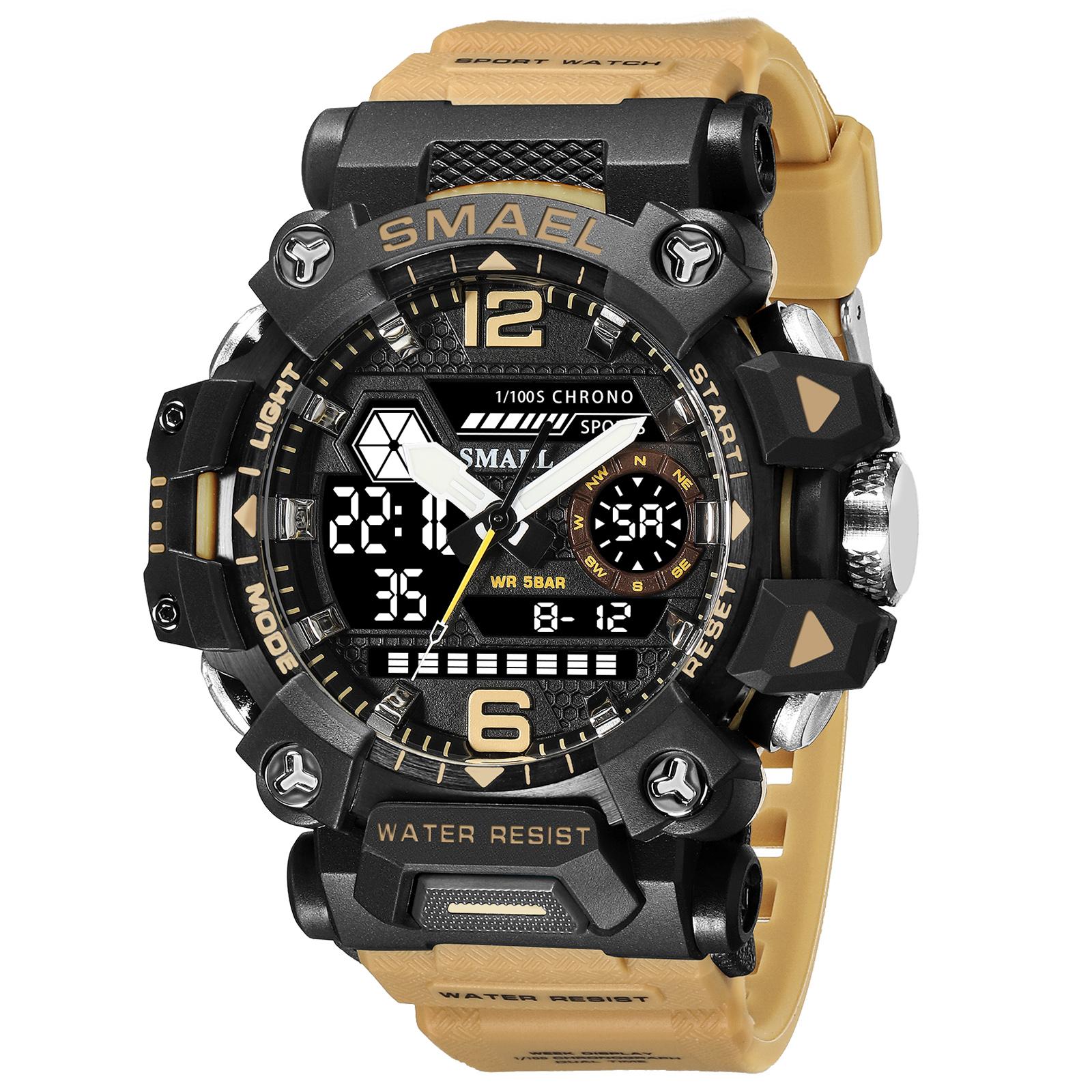 SMAEL Männer Uhren 50 m Wasserdichte Sport Uhr Militär Mann Sport Uhr Digital 8072 Dual Display Uhr Quarz Led Digital gelb