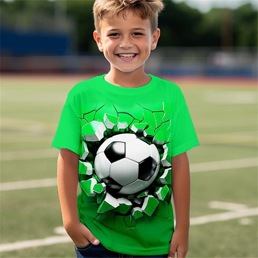 Neu im Sommer T-Shirt Kinderkleidung Mädchen 3 bis 12 Jahre alt Fußballtrikot Jungen tragen Fußball 3D-Druck Tops für Kinder T-Shirts 140 green
