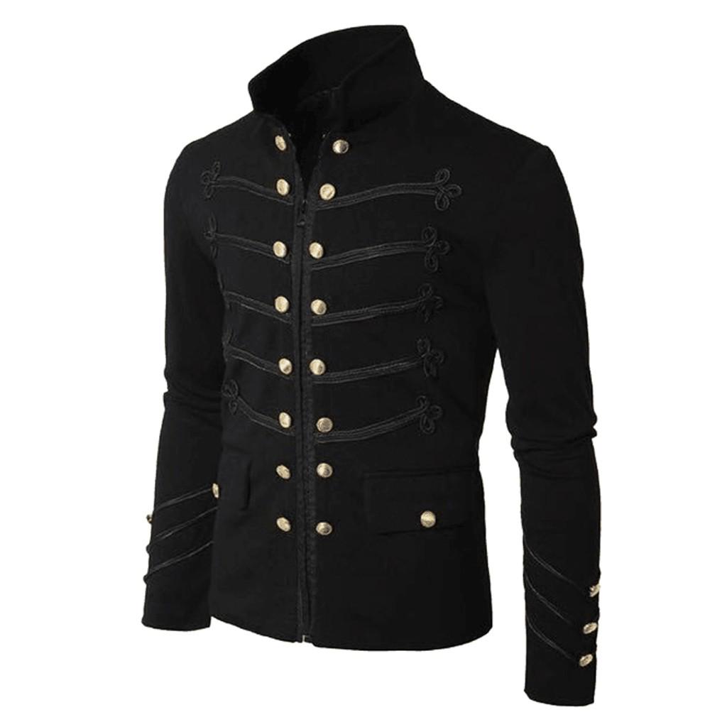 Herren Mantel Jacke Gothic Stickerei Knopf Mantel Uniform Kostüm Praty Outwear XXXXL schwarz