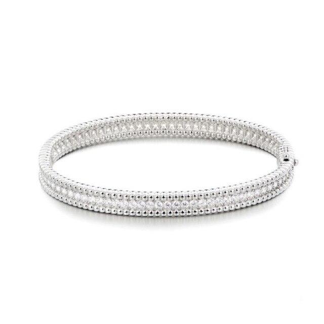 100 % 925 Sterling Silber Mode Moissanite Diamanten Rose/Weiß Gold Charme Armbänder Hochzeit Engagement Edlen Schmuck White Gold 17CM weißgold