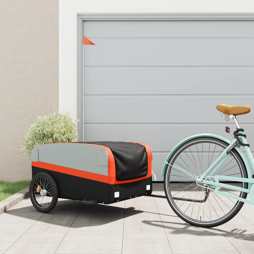 Vidaxl Fahrradanhänger, Schwarz-Orange, 45 kg, Eisen