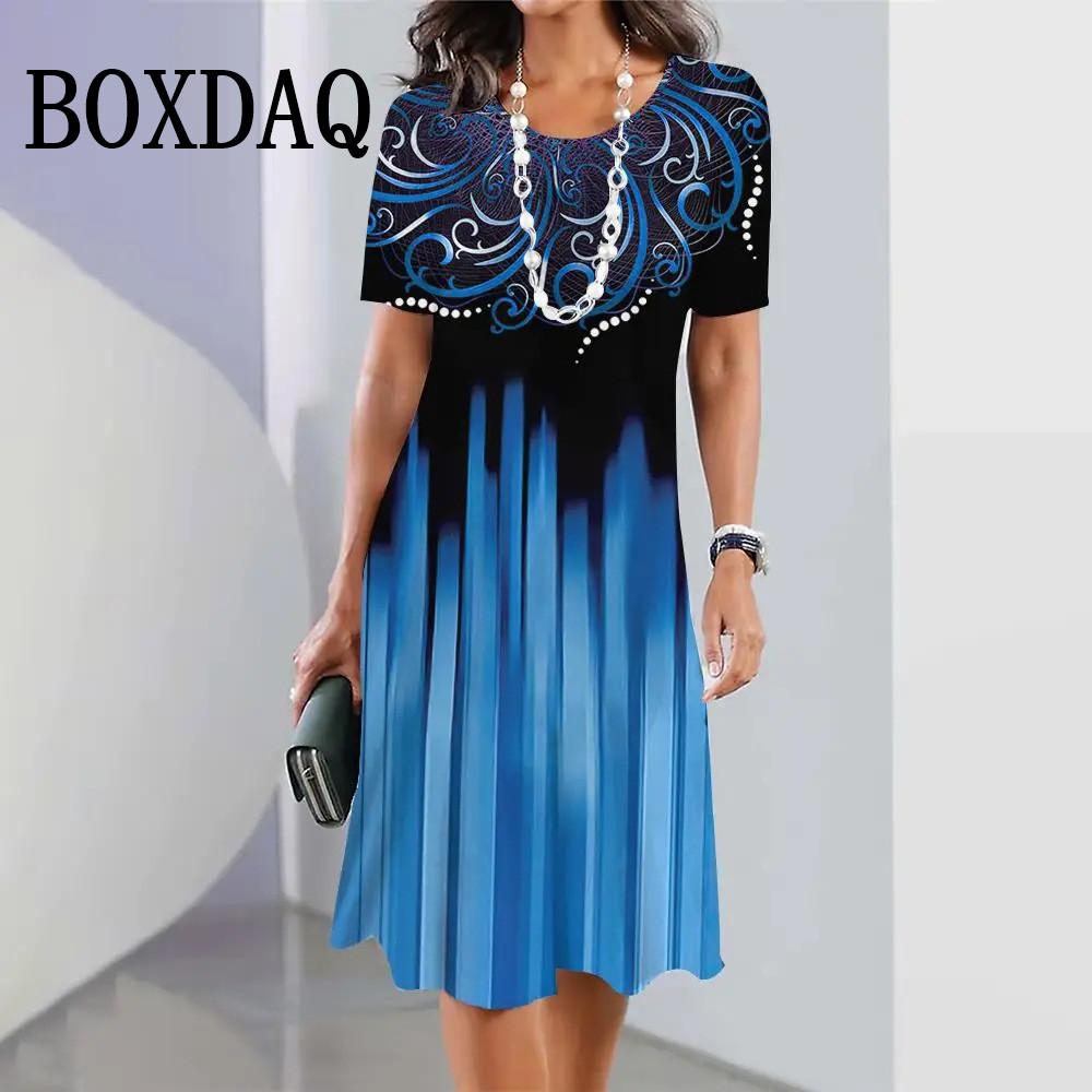 Übergrößen Damenkleider Sommer Mode Farbverlauf Bedrucktes Kleid Lässig Street Kurzarm O-Ausschnitt Locker A-Linienkleid 8XL
