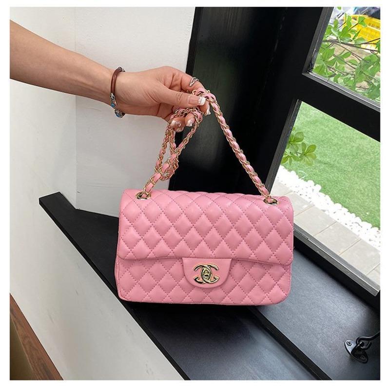 Tasche Damen Neue Tasche Umhängetasche Crossbody-Tasche Premium-Leder Rauten-Ketten-Tasche Damen 1 rosa
