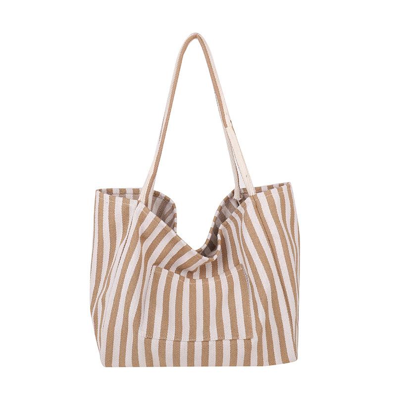 Lässige gestreifte Tragetasche mit großem Fassungsvermögen Damen Pendler Mode Schultertasche Großes Fassungsvermögen Canvas Tragetasche white
