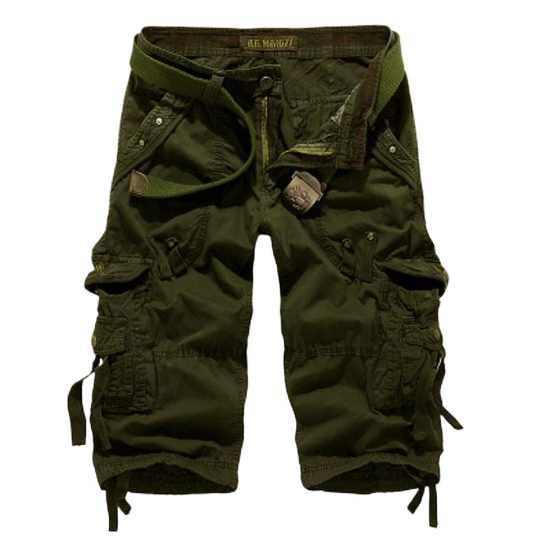 Mode Sommer Herren Freizeit Cargo Shorts Lockerer Schnitt Locker Tasche Knie Capri Cargo Hosen Hose Weich 38 grün