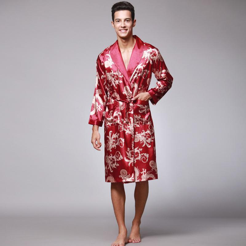Frühling Männer Bademantel Kimono Roben V-ausschnitt Seide Männliche Nachtwäsche Nachtwäsche Mann Bademantel XXL rot