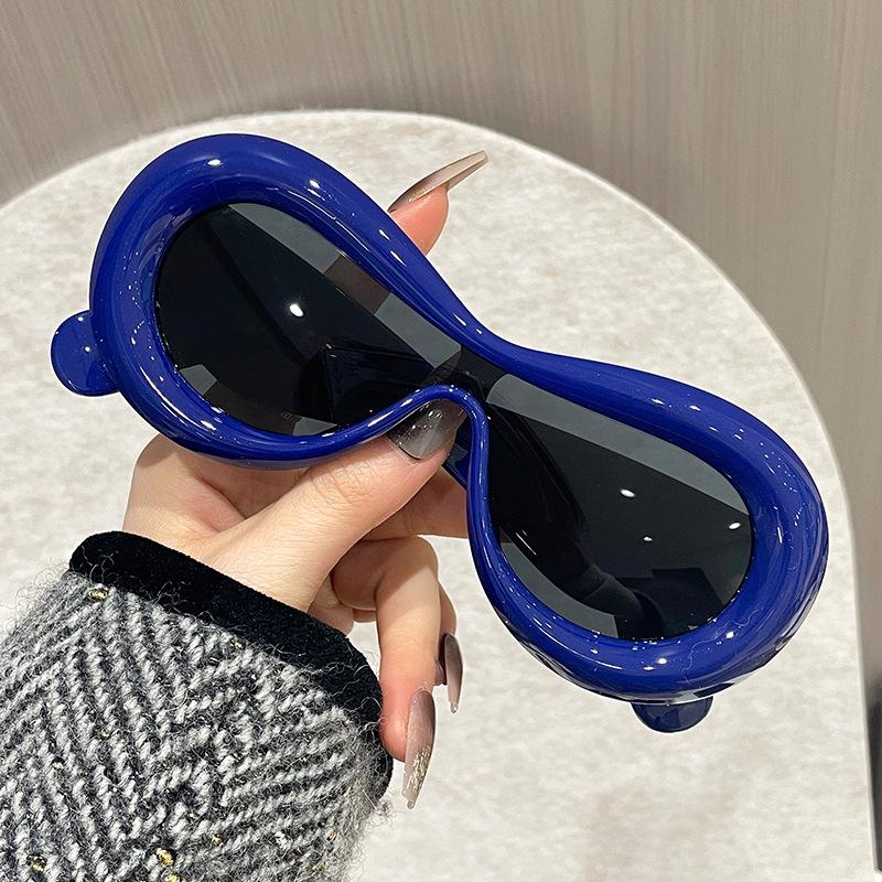 Neu In Oval Sonnenbrille für Herren Damen Mode Retro Markendesign Shades Brillen Weiblich Candy Farbe Schutzbrille Sonnenbrille blau