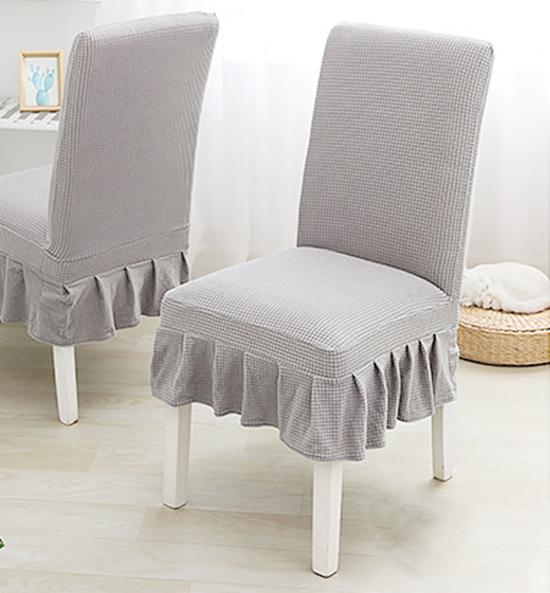 Weicher Polarfleece-Stoff-Rock-Stuhlbezug, elastische Stuhlhussen, Esszimmer-Stuhlhussen licht grau
