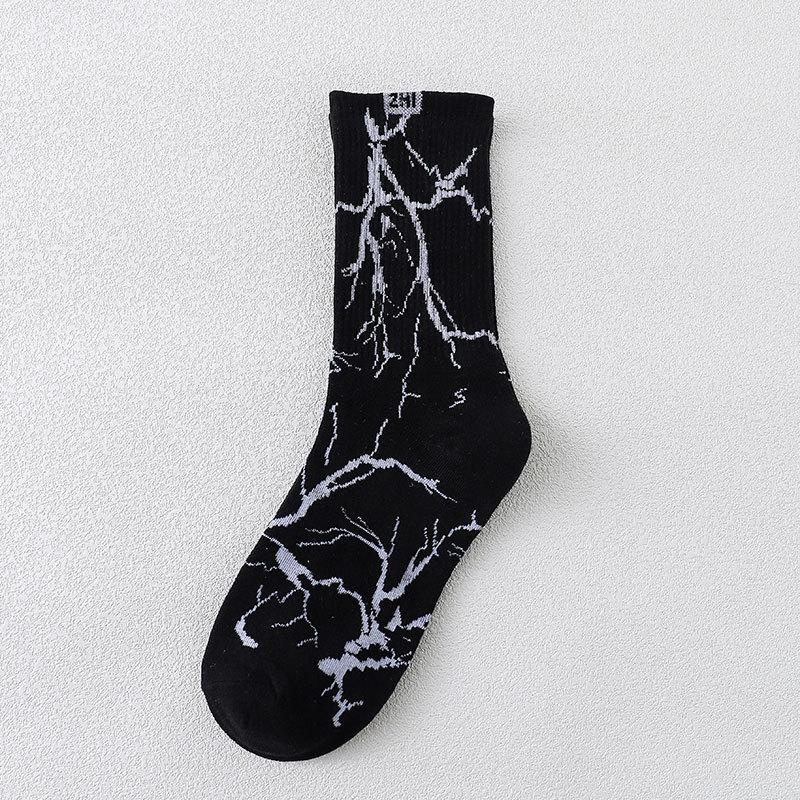 Hip Hop Crew Socken Männer Harakuju Streetwear Blitz Bedruckte Socken Baumwolle Mode Hipster Socken Skateboard Schwarz Weiß Grün One Size gray