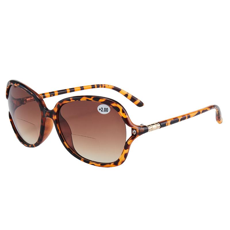 Modische Große Damen Schmetterling Bifokal Sonnenbrille Vintage Dual-Use Lesebrille +100 Leo-Print