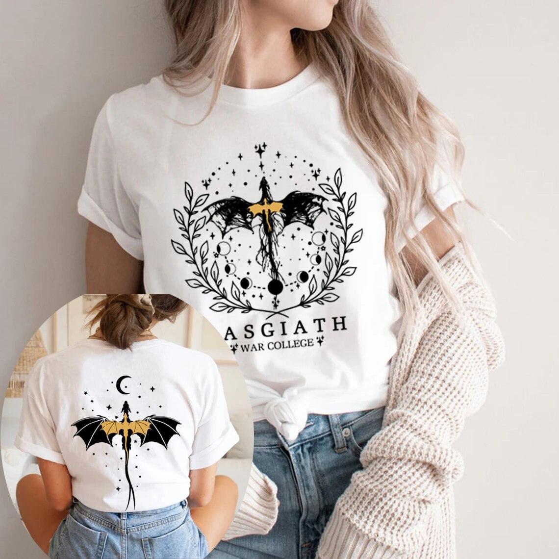 Basgiath War College Doppelseitiges T-Shirt Fourth Wing Shirt Violet Sorrengail T-Shirt Damen T-Shirts Kurzarm Top Bookish T-Shirt L weiß