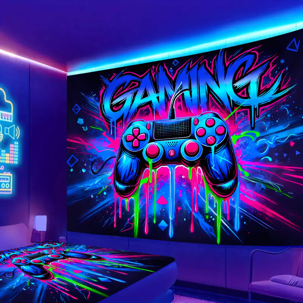 Gaming Neon Wandteppich Griff Blendung Gaming Schlafzimmer Gaming Zimmer Dekoration Spiel Live Hintergrundwand 150X200CM