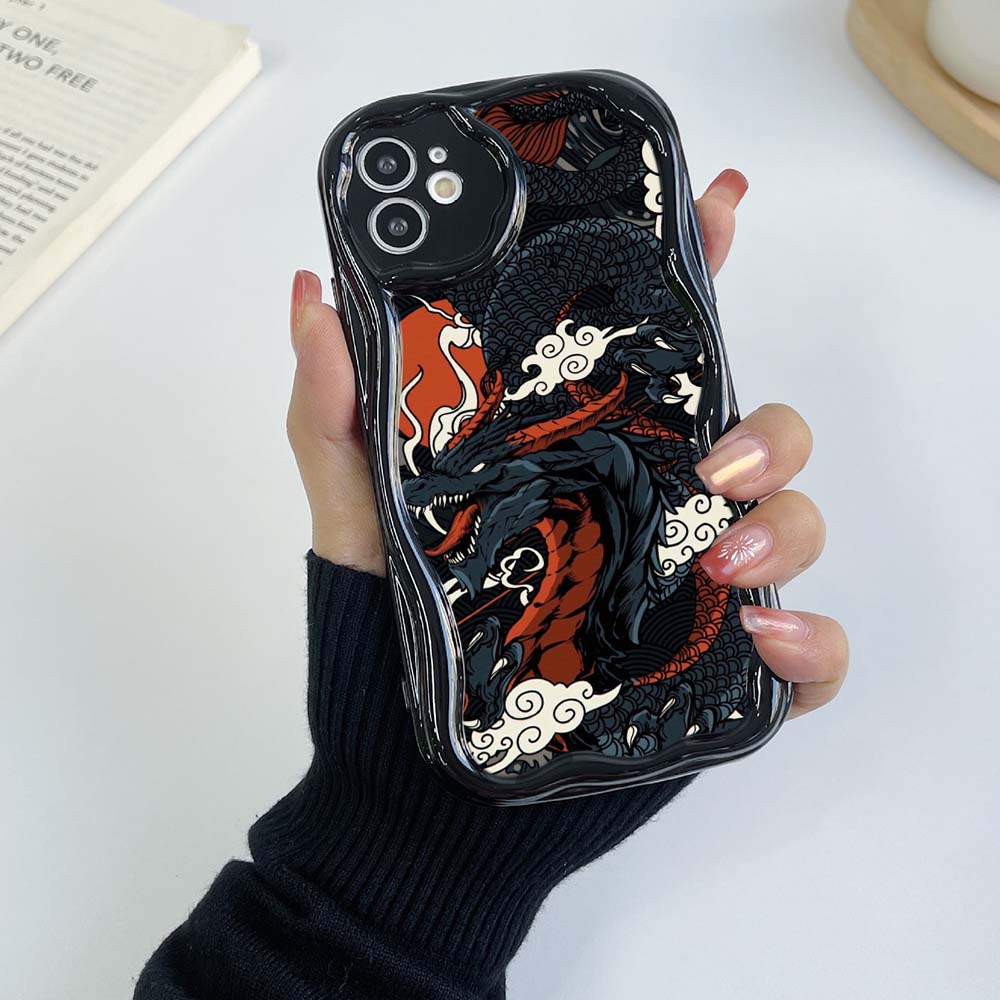 für iPhone 11 12 13 14 15 Pro Max 78 Plus Infinix Hot 40 Realme C55 C35 OPPO A17 A96 Handyhüllen A33 Dragon Design exklusive Creme Muster Soft Case OPPO A96