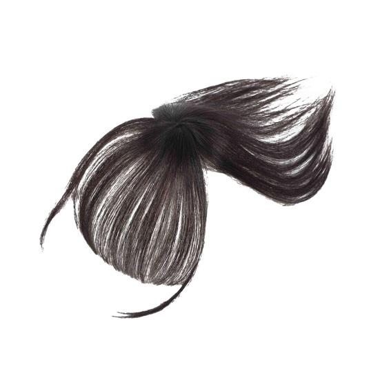 Clip-in-Pony für Damen, natürlicher, dünner französischer Pony, Hochtemperaturfaser-Stirnhaarverlängerung, schwarzbraun, gebogener Air-Pony, Fransenperücke, Haarteile braun schwarz