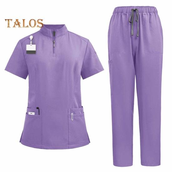 2-teiliges Krankenschwester-Uniform-Set für Krankenschwester, Arzt, Krankenhauspersonal, Jogginganzug mit Oberteil und Hose mit mehreren Taschen, dehnbare, bequeme Arbeitskleidung für medizinische Zwecke 2XL licht lila