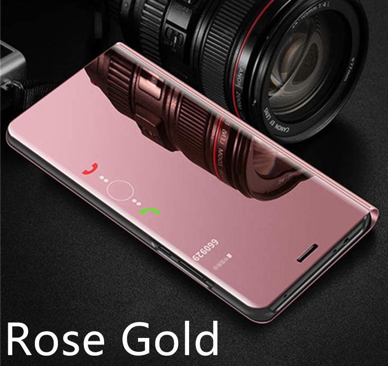Luxus Smart View Clear Mirror Leder Flip Stand Handyhülle für Samsung Huawei Xiaomi usw. Huawei P20 Pro rose gold