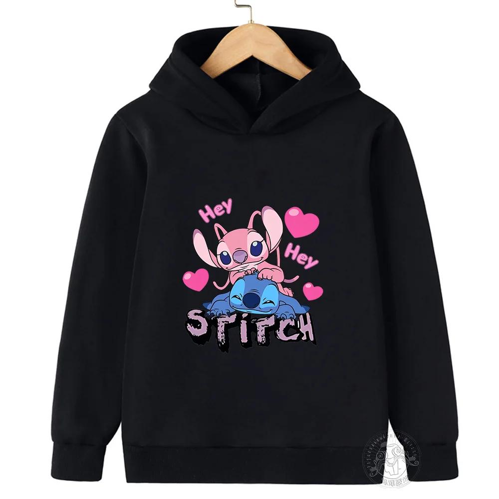 MINISO Stitch Hoodies Street Fashion Pullover für Jungen und Mädchen Kinder Sportpullover Outdoor-Sport-Hoodie Kinderbekleidung 100 black