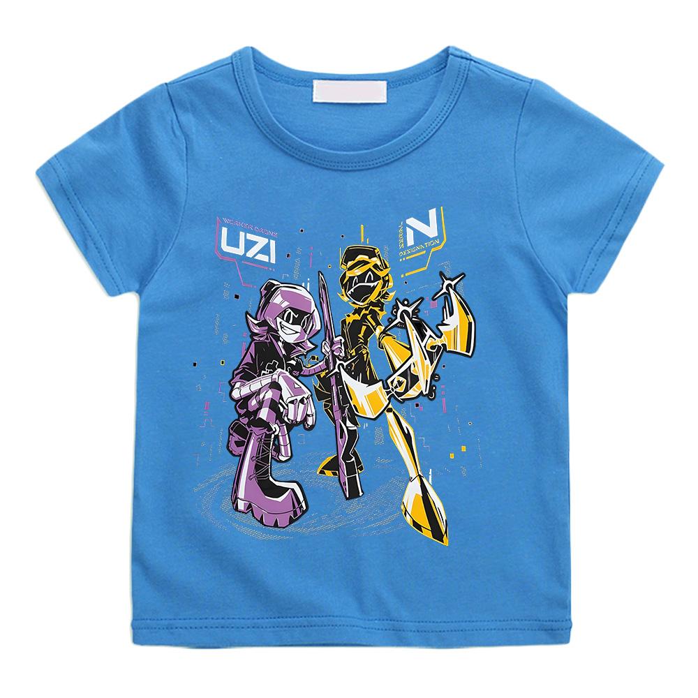 Murder Drones N und Uzi T-shirts Mode Jungen Mädchen Baumwolle Heißer Anime Tees Teen Kinder Kurzarm Kleidung Coole Kinder t-shirts 120 blau