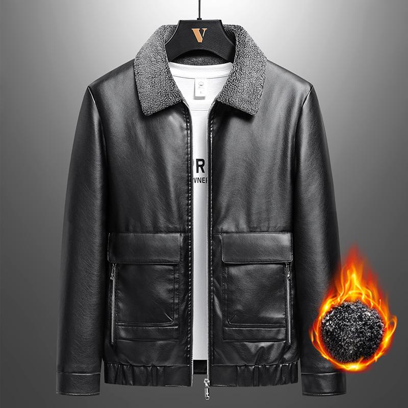 Neue Winter Herren Lederjacke Plus Samt Verdickte PU Lederjacke Herren Lamm Samt Fell All-in-One Warme Jacke 5XL