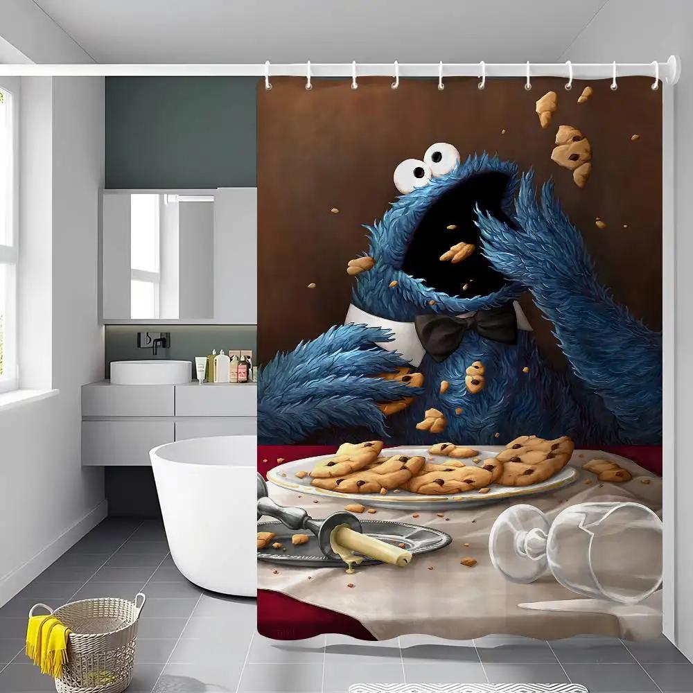 Klassisch TV S-Sesamstraße Badezimmer Duschvorhang Abschirmende Trennwand Duschvorhang Schnelltrocknend Abwischbar Leicht 90x180cm gray