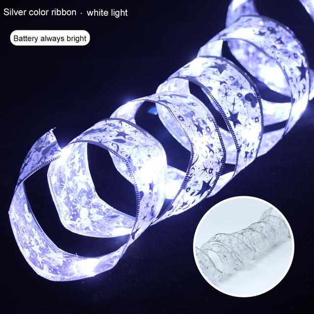 Band Fee Licht Weihnachtsdekoration Weihnachtsbaum Ornamente für Zuhause 2024 Bögen Lichterketten Navidad Natal Neujahr 2025 2M white light silber