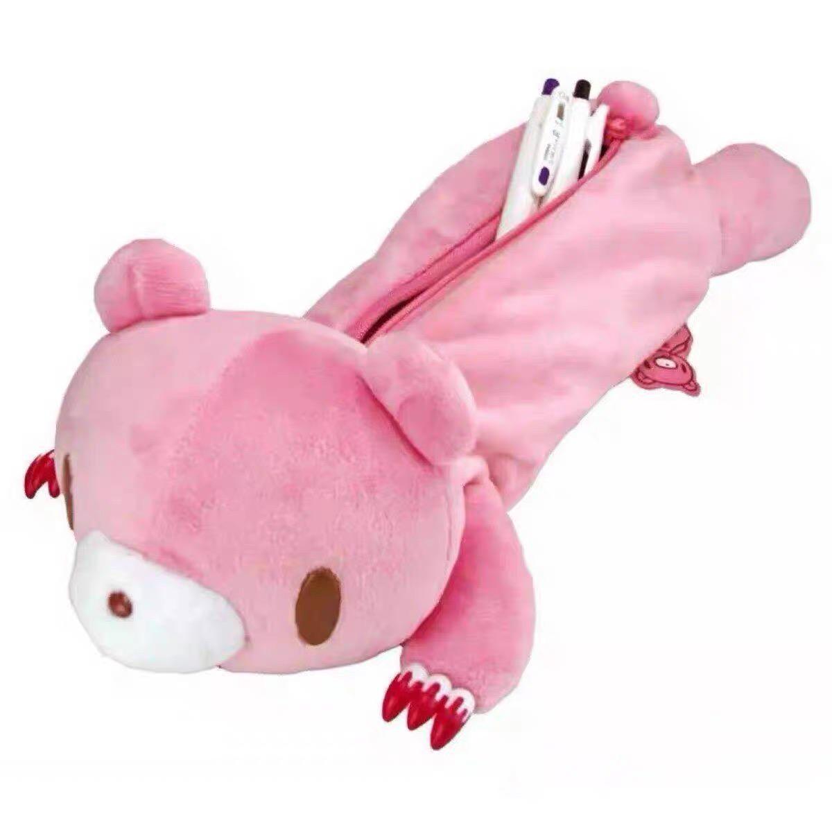 Cartoon Gloomy Bear Y2K Rosa Blutiger Bär Plüsch Aufbewahrungstasche Niedlicher Kawaii Bär Liegende Pose Federmäppchen Organizer Tasche Kosmetiktasche pink