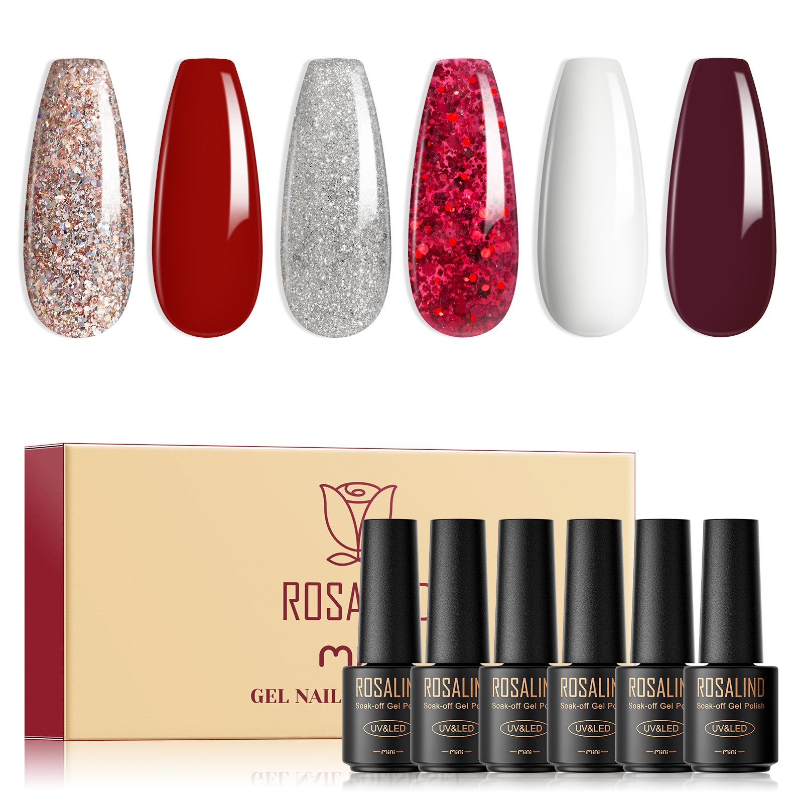 ROSALIND Nagelgel 6-teiliges Nagellack-Set, rosafarbener Nude-Glitzer-Gel-Nagellack, semi-permanenter Hybrid-Nagelgel-Nagellack, Soak-Off-UV-LED-Gel-Nagellack