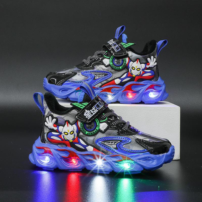 2024 leuchtende Jungen leuchtende Schuhe Turnschuhe mit Lichtern Schuhe Kinder Cartoon Led Licht Schuhe Flut 28 blau
