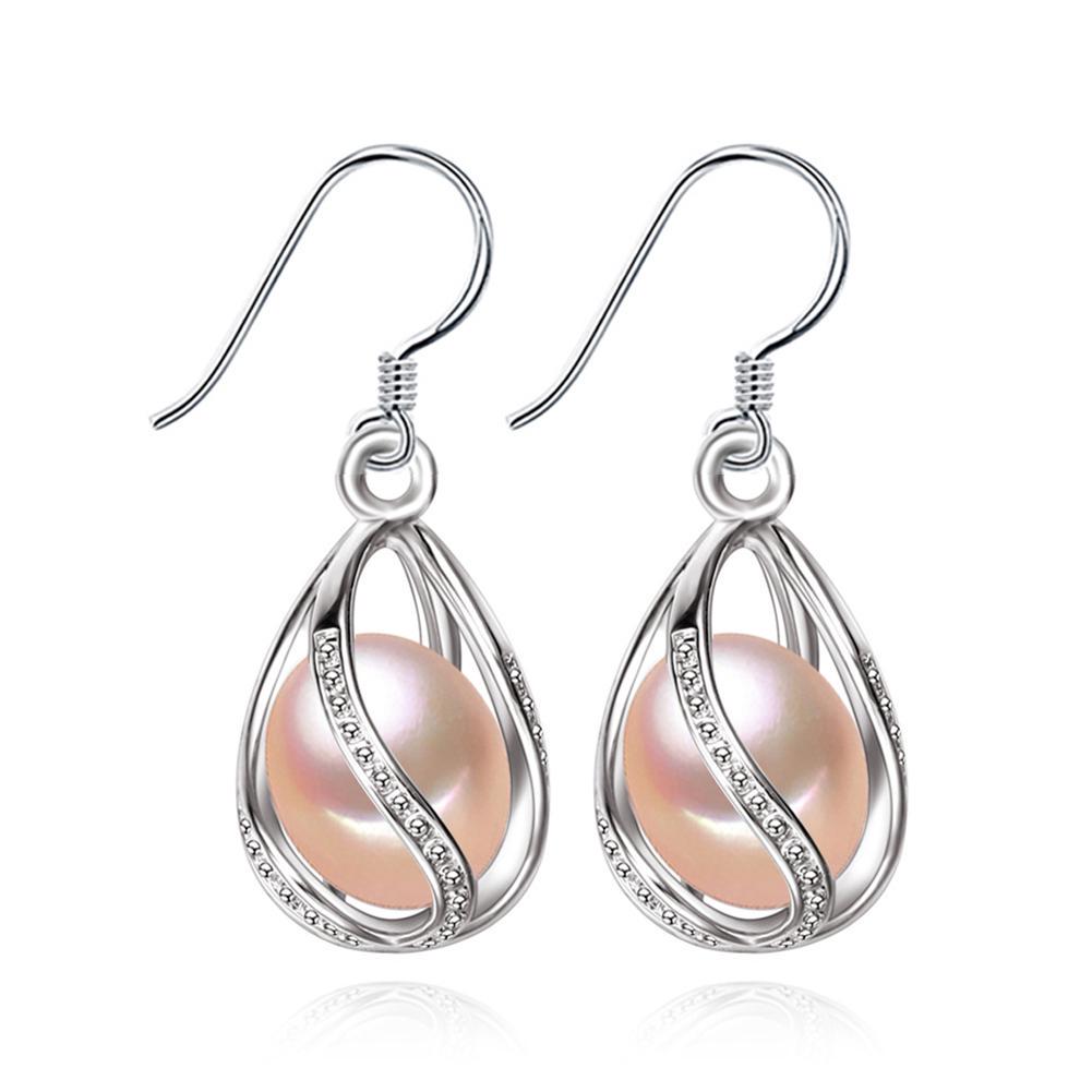 LSOOYH Käfig Design Natürliche Süßwasser Perle Ohrringe Silber Platte Mode Lange Ohrringe Für Frauen rosa