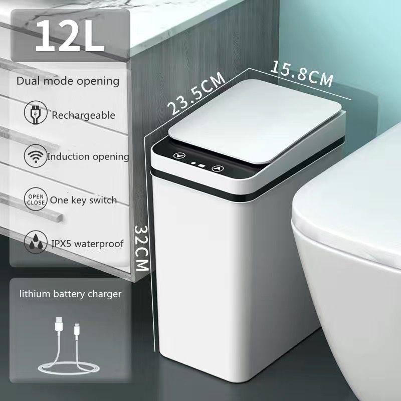 Intelligenter Mülleimer, intelligenter Sensor-Mülleimer, 12 l, elektrischer automatischer Mülleimer, USB, wasserdichter Induktions-Mülleimer USB white dual mode weiß