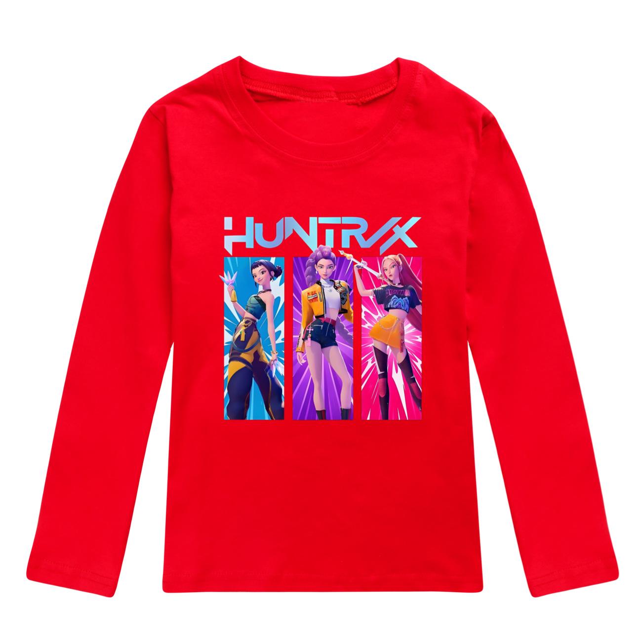 K Pop Dämonenjäger Langarm T-Shirts Rumi Mira Zoey Herbst Kinderbekleidung Niedliche Drucktops Geschenk Kinder Jungen und Mädchen Kinder Unisex T-Shirts 110 rot