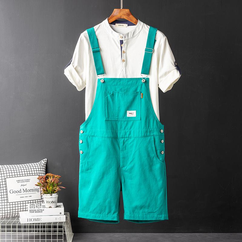 Herren Retro Latzhose Herren Sommer Locker Gerade Lässige Arbeitskleidung Shorts 4XL minze, grüne