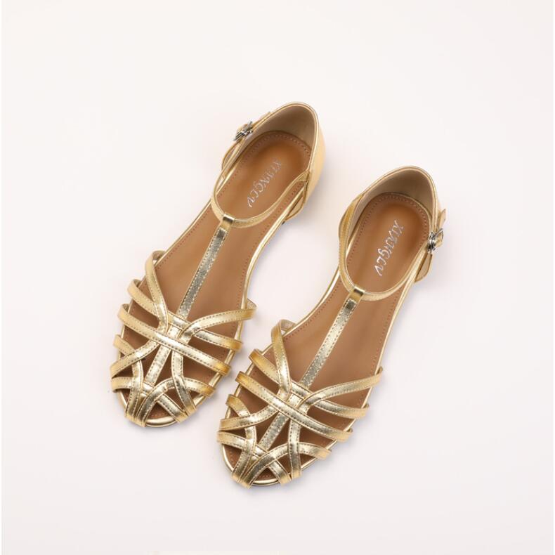 Baotou Sandalen für Damen Mode Atmungsaktiv Ausgehöhlte Sandale Mode Outdoor Freizeit Sandale Sommerurlaub Römische Schuhe für Damen 38 goldgelb